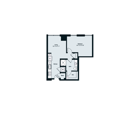 Floor plan for studio, 1 bath, 685 sqft